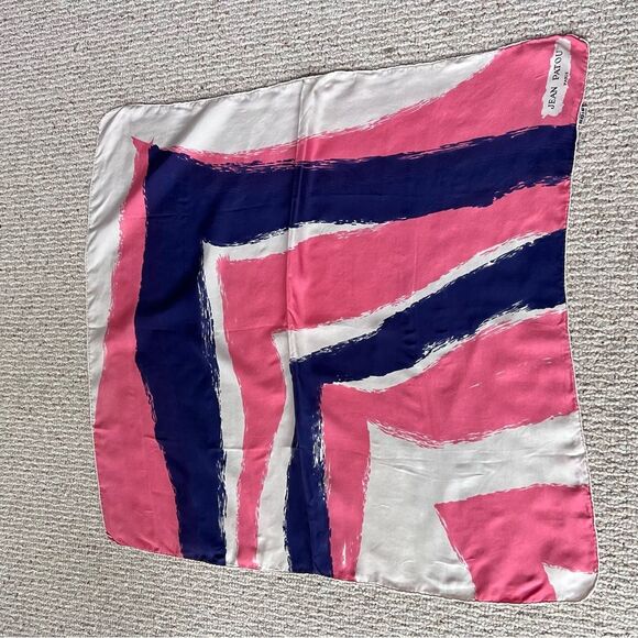 Vintage Jean Patou Womens Scarf Silk Watercolor Abstract Pink Multi - Picture 3 of 7